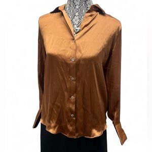 Chic Satin Button-Down Shirt in Rich Brown
